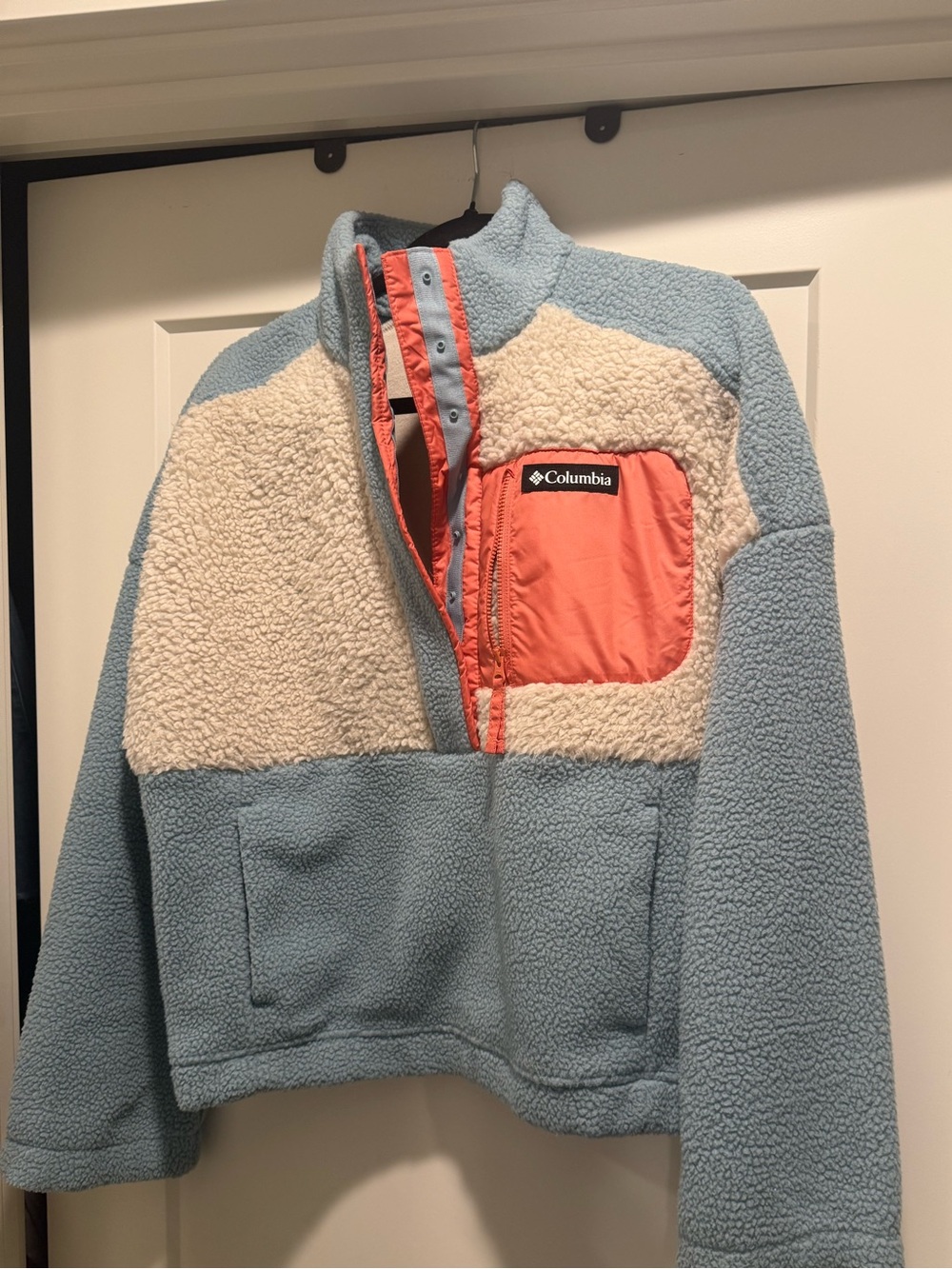 Columbia Blue, Cream & Coral Sherpa Fleece Jacket